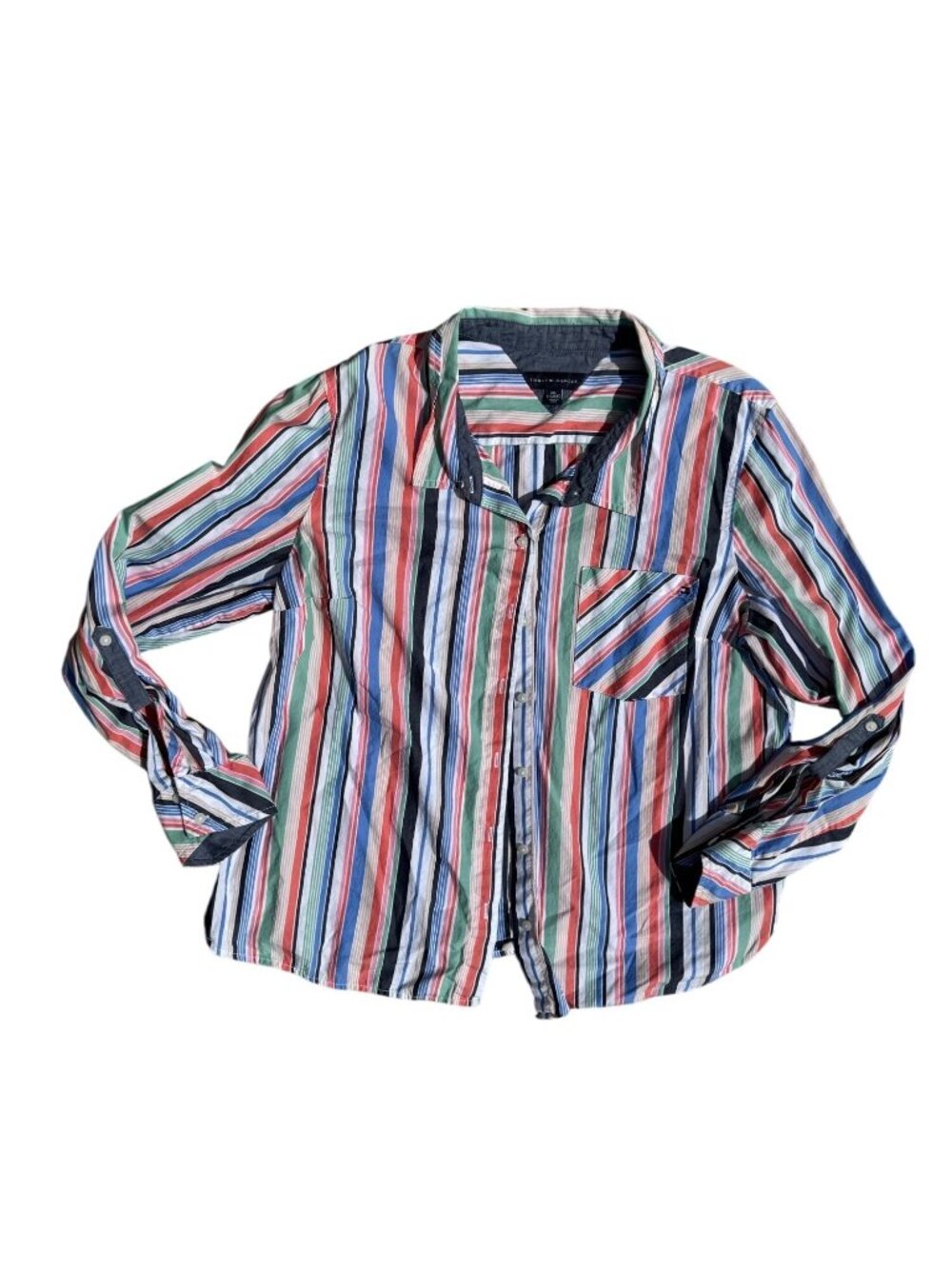 Tommy Hilfiger Womens Striped Button-Down Shirt Multicolor XXL Cotton Casual